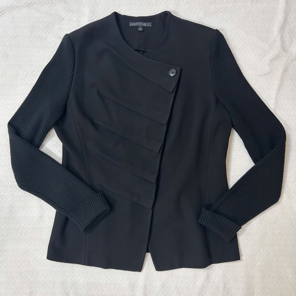 LAFAYETTE 148 Women Black Extrafine Wool Sweater sleeves jacket blazer - sz L - Picture 11 of 14